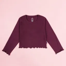 Kiddopanti Cotton Knit Full Sleeves Solid Crop Tee - Wine-picture-39