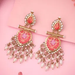 Anouk Gold-Plated Artificial Stones And Beads Beaded Teardrop Shaped Drop Earrings image 2