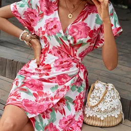 DressBerry Floral Print Wrap Mini Dress-picture-16