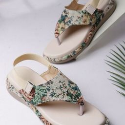 Try Me Women Printed Canvas Platform Heel Sandals-picture-42