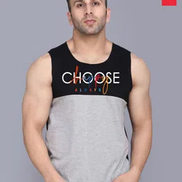SLOWLORIS Pack Of 2 Printed Combed Cotton Gym Vests VSL26 CMB(CHS BLACKGREY)(FRD BLACKRED-picture-34