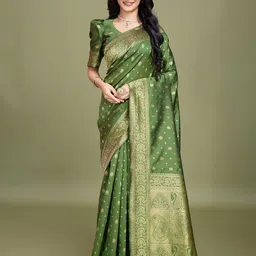 RICH & ROMAN Woven Design Zari Pure Silk Banarasi Saree-image-80