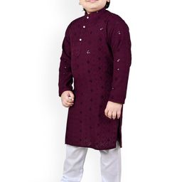 BAESD Boys Embroidered Regular Sequinned Kurta with Pyjamas image 4
