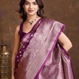 DIVASTRI Woven Design Zari Pure Silk Banarasi Saree-image-67