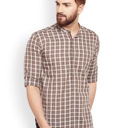 even Men Brown Checked Straight Kurta-picture-5
