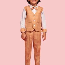 AJ Dezines Kids Brown & White Chequered Full Sleeves Shirt Set-image-46