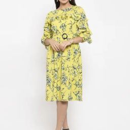 KASSUALLY Yellow Floral Print Midi Dress-image-11