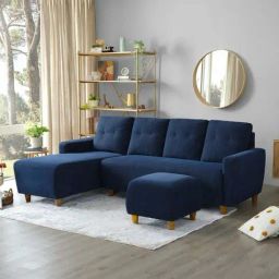 Sleepyhead Yolo Berry Blue Fabric 5 Seater LHS L Shape Sofa Set & Ottoman-image-99