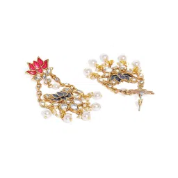 Zaveri Pearls Blue Pink Enamelling Lotus Design Traditional Dangler Earrings-ZPFK8892 image 3
