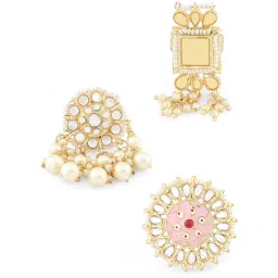 Zaveri Pearls Multicolor Combo of 3 Ethnic Adjustable Finger Rings-ZPFK12755 image 3