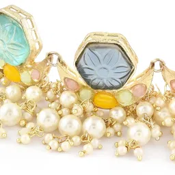 Zaveri Pearls Multicolor Cluster Beads Drop Crescent Choker Necklace Earring & Ring Set-ZPFK16081 image 3