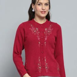 Monte Carlo Maroon Printed Regular Fit Cardigan-image-69