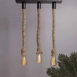 Homesake 3-Lights Linear Cluster Brown Metal Rustic Rope Hanging Light  (Bulb not included)-12