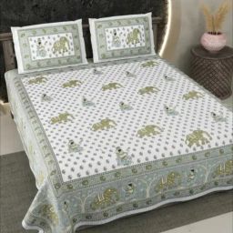 Living Roots Jaipuri Green 300 TC Cotton Bedsheet with 2 Pillow Covers-image-74