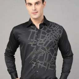 Hancock Black Slim Fit Printed Shirt-image-24