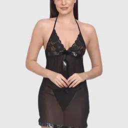 mod & shy Black Lace Print Night Dress-image-4