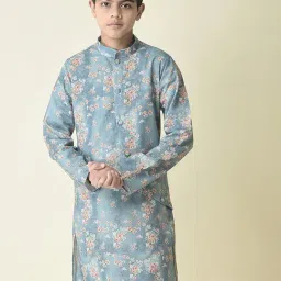 TABARD Kids Blue Floral Print Full Sleeves Kurta-image-18