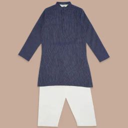 Indus Route by Pantaloons Kids Navy & White Cotton Striped Full Sleeves Kurta Set-image-45