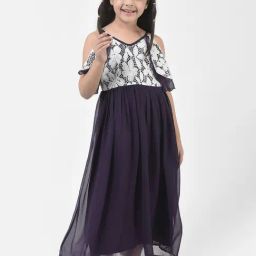 Eavan Kids White & Purple Self Design Maxi Dress-image-36