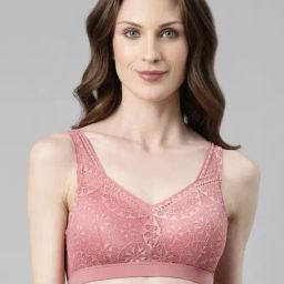 Enamor Rose Pink Lace Work T-Shirt Bra-14