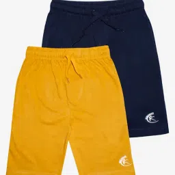 Kiddopanti Kids Mustard & Navy Solid Shorts (Pack Of 2)-image-45