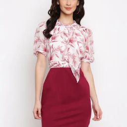 Latin Quarters Maroon Floral Print Mini Bodycon Dress-image-66