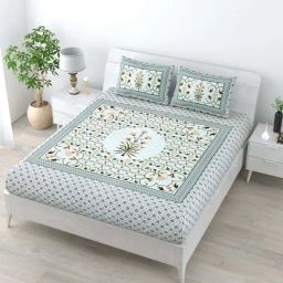 Living Roots Green Cotton 140 TC King Bedsheet with 2 Pillow Covers-image-12