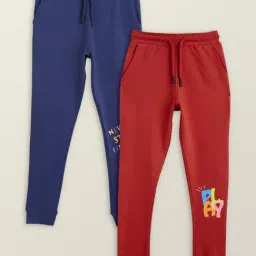 XY Life Kids Blue & Red Cotton Relaxed Fit Joggers (Pack of 2)-image-24