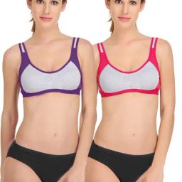 AROUSY Purple & Pink Cotton Bra Panty Set - Pack Of 2-image-83