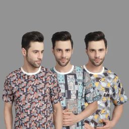 Vimal Jonney Multicolor Regular Fit Printed Crew T-Shirt - Pack of 3-image-34