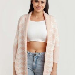 Zink London White Houndstooth Pattern Shrug-picture-0