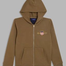 GANT Kids Olive Green Regular Fit Full Sleeves Hoodie-image-10