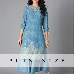 Aurelia Women Blue Floral Print Georgette Kurta with Shrug-image-4
