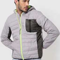 Campus Sutra Grey Cotton Regular Fit Colour Block Jacket-42