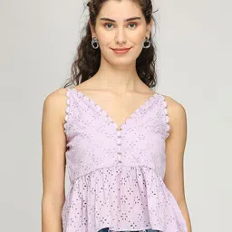 IZEL Women Cotton Schiffli Sleeveless Peplum Crop Top-image-50