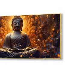 Nestroots Canvas Buddha Enveloped In Flames And Smoke Wall Painting - White Floating Frame image 3