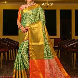 JUST FASHION Green & Orange Silk Zari Work Saree With Unstitched Blouse-picture-15
