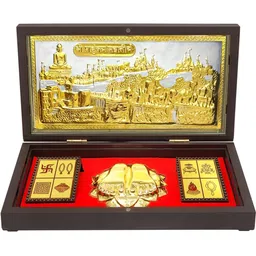 Arnavira Gold Plated Jai Jinendra Jain Photo Frame with Charan Paduka Pocket Temple-image-8