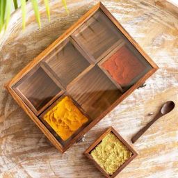 ExclusiveLane Brown Sheesham Wood Masala Blends Spice Box With Spoon (0.12 L) - Set of 6-image-82