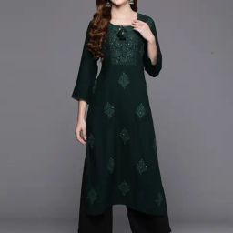 Indo Era Dark Green Embroidered Straight Kurta-image-46