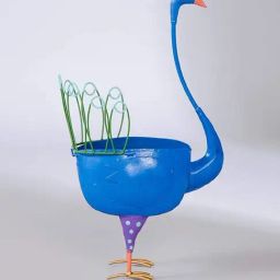 Peacock Handcrafted Blue Metal Planter-35