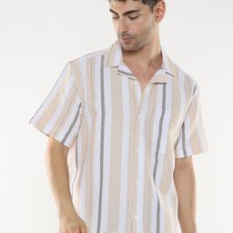 R&B Men Cuban Collar Striped Cotton Slim Fit Casual Shirt-picture-37