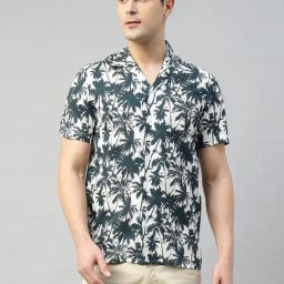 Hancock White & Navy Relaxed Fit Printed Shirt-image-76