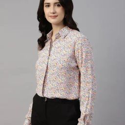 Hancock White Floral Printed Regular Fit Viscose Rayon Formal Shirt-image-1