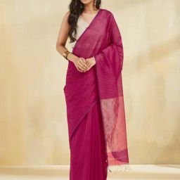 Fabindia Magenta Cotton Silk Blend Maheshwari Saree-picture-46