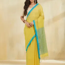 Fabindia Lime Cotton Silk Hand Woven Saree-image-49