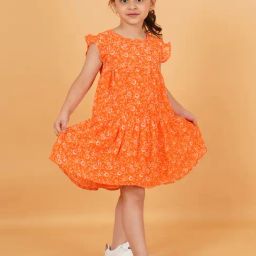 Creative Kid's Girls Orange & White Floral Dress-image-92