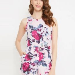 PURYS Pink Floral Print Playsuit-47