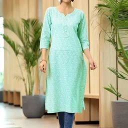 Libas White & Green Floral Print Straight Kurta-image-75