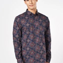 Byford By Pantaloons Navy Cotton Slim Fit Printed Shirt-picture-39